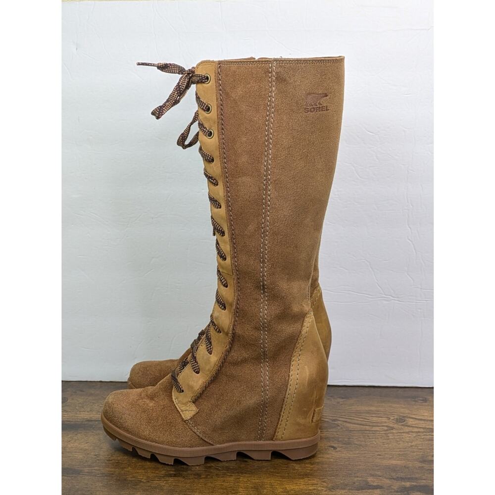 Sorel Joan Of Arctic II Wedge Boots 8 Chestnut Brown Tan Lace Up - Picture 2 of 11